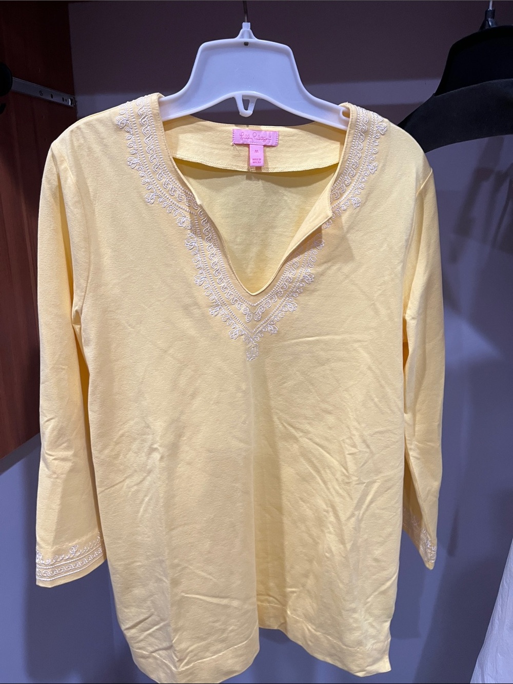 Lilly Pulitzer Bay Pale Yellow Embroidered V-Neck Tunic